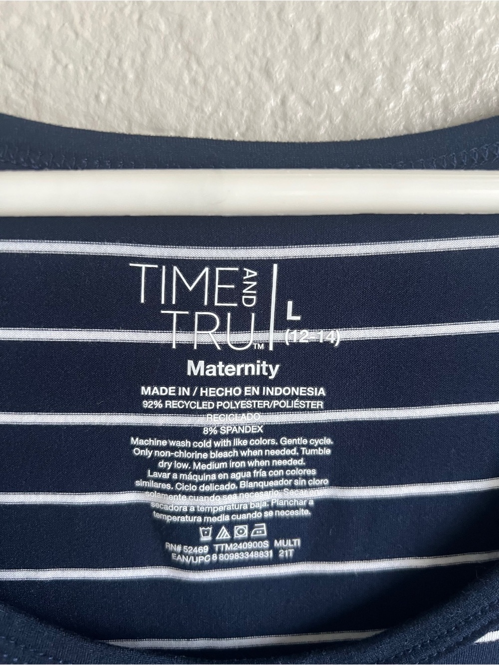 Time and Tru Super Soft Navy & White Striped Maternity Tank Top Lg - Picture 3 of 4
